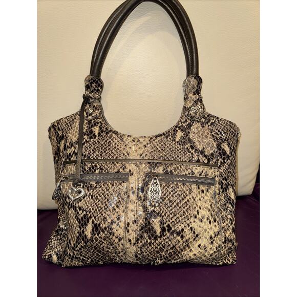 Brighton Handbags - Brighton faux snakeskin leather shoulder bag in brown & tan
